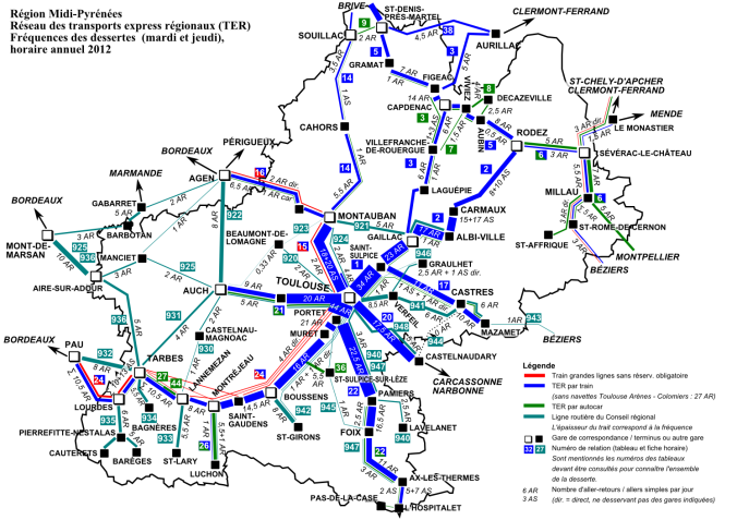 plan du réseau TER Midi-Pyrénées train albi